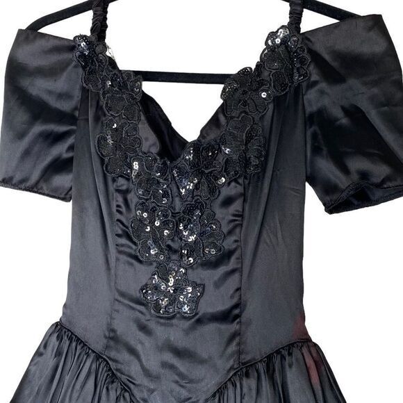 Gunne Sax By Jessica McClintock Vintage Black Off the shoulder size 3/4 Madonna - Picture 3 of 11